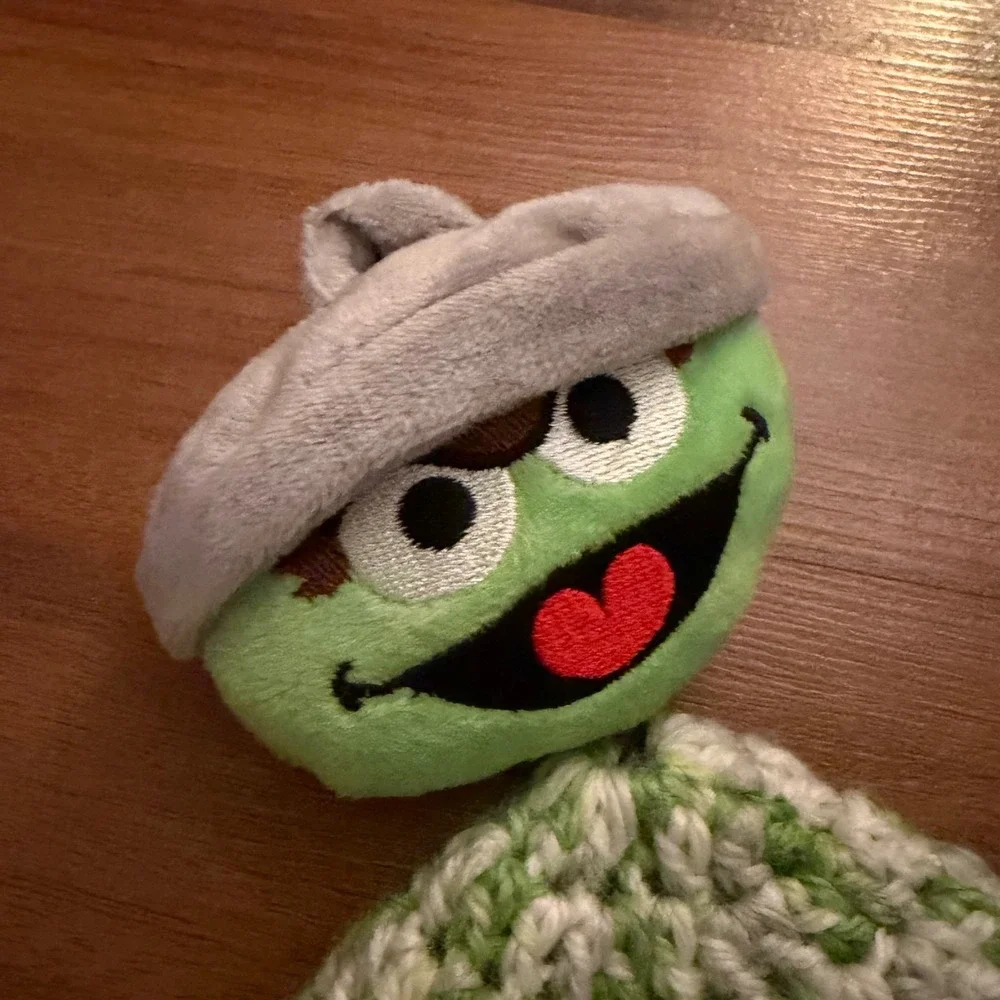 Handmade Green Grey Speckled Grover Crochet Beanie Hat Kids Sesame‎ Street